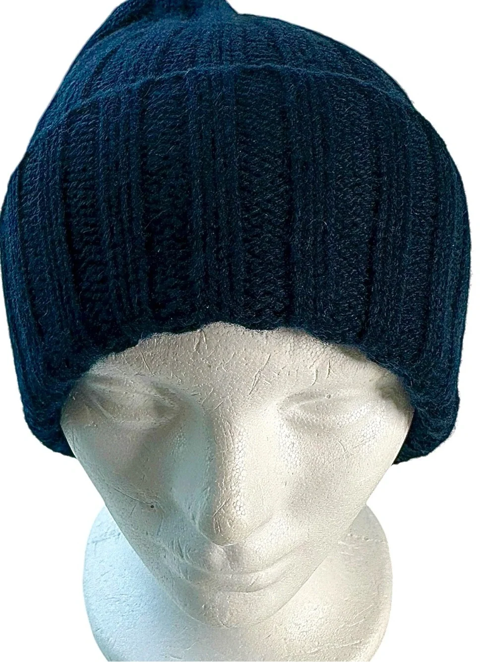 Vince Navy Blue Ribbed Knit Beanie Hat Merino Wool Cashmere Blend Unisex OS New!